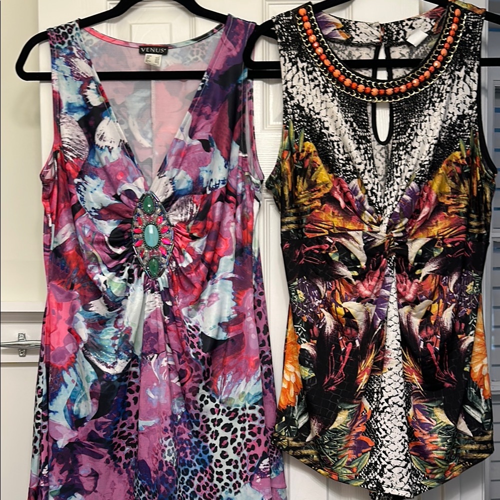 💥VENUS BUNDLE💥Multicolor Sleeveless Dress and Top Bundle -Jewel Accents SZ Large - Picture 3 of 17